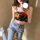 Flower-print Button-up Crop Top / Light Cardigan