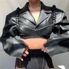 Long-sleeve Faux Leather Crop Top