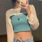Long-sleeve Perforated Top / Spaghetti Strap Lettering Top