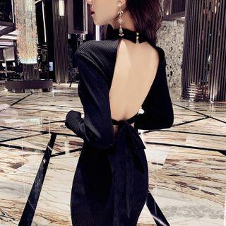 Open-back Long-sleeve Sheath Dress