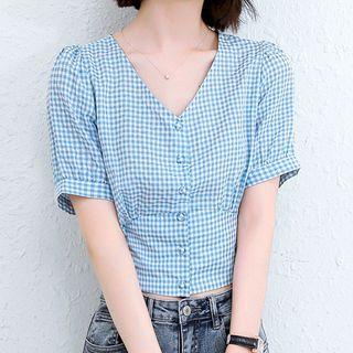 Short-sleeve Houndstooth Top
