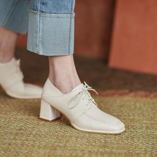 Plain Lace-up Chunky Heel Pumps
