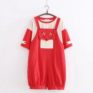 Elbow-sleeve Paneled T-shirt / Jumper Shorts / Set