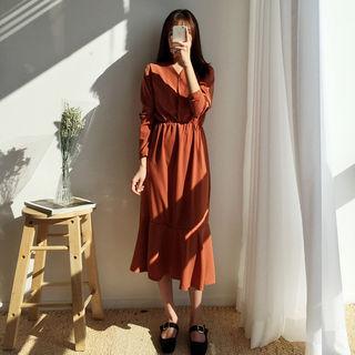 Button-trim Band-waist Dress
