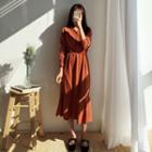 Button-trim Band-waist Dress