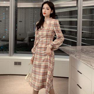Balloon-sleeve Cutout Midi A-line Dress