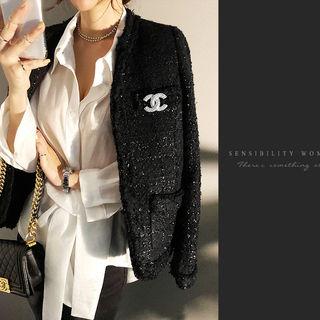 Hook-and-eye Tweed Jacket Black - One Size