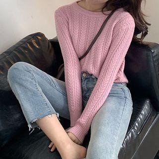 Round-neck Pattern Plain Sweater