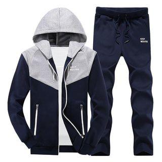 Set: Lettering Hooded Jacket + Drawstring Jogger Pants