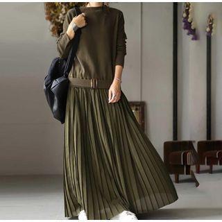Long-sleeve Maxi Accordion Pleat Dress