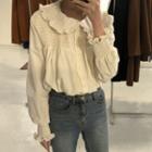 Ruffled-trim Peter Pan Blouse Off-white - One Size
