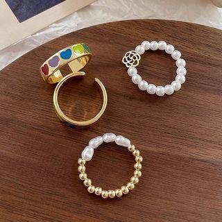 Heart Alloy Open Ring / Rose Faux Pearl Ring / Faux Pearl Ring