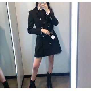 Stand-collar Buttoned Belted Coat