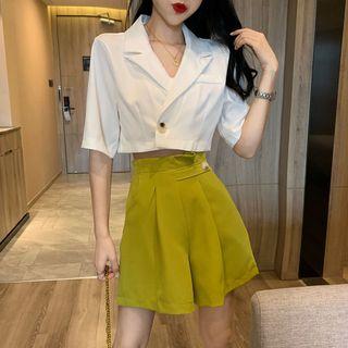 Single-button Cropped Blazer / High-waist Wide-leg Shorts