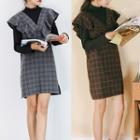 Mock Two-piece V-neck Checked Dress