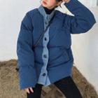 Two-tone Button Padded Jacket Blue - One Size