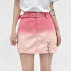 Ombre Chain-up A-line Denim Skirt