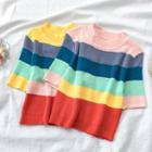 Short-sleeve Rainbow Block Knit Top
