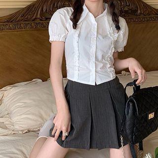 Puff-sleeve Ruffled Top / Pleated Skirt