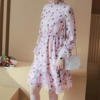 Print Stand-collar Chiffon Dress