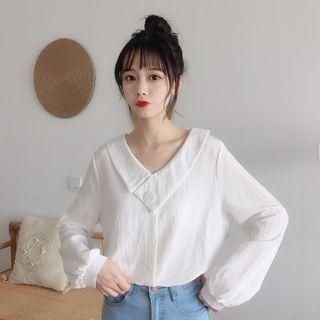 Asymmetric Collared Button-down Blouse