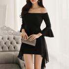 3/ 4 Sleeve Off Shoulder Mini Dress