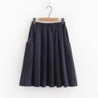 Midi A-line Skirt Dark Blue - One Size