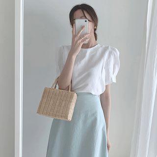 Plain Short-sleeve Top / Midi A-line Skirt
