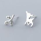 925 Sterling Silver Asymmetric Deer Stud Earring As Shown In Figure - One Size