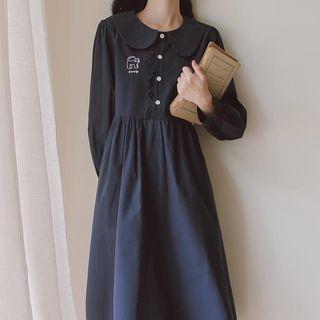 Long-sleeve Cartoon Print Midi A-line Dress