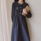 Long-sleeve Cartoon Print Midi A-line Dress