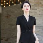 Short-sleeve Double-breasted Blazer / Mini Pencil Skirt / Dress Pants / Set