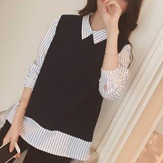 Mock Two Piece Striped Blouse