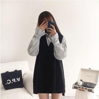 Long-sleeve Frill Trim Shirt / Knit Vest