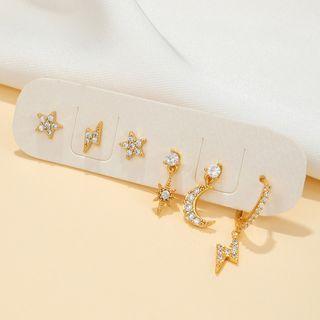 Set Of 5: Rhinestone Stud Earring 71 - Gold - One Size