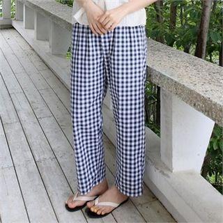 Band-waist Gingham Pants