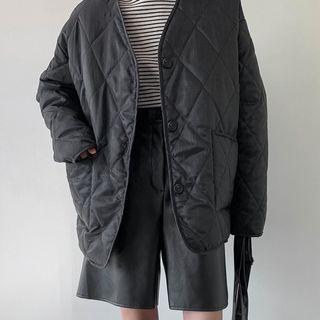 V-neck Oversized Quilted Jacket