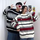 Couple Matching Polar Bear Embroidered Striped Sweater