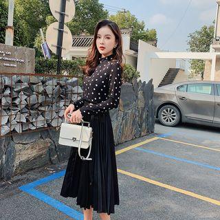 Polka Dot Mock Two-piece Midi Dress
