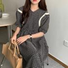 Puff-sleeve Dotted Midi A-line Dress White Dots - Black - One Size