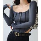 U-neck Plain Slim-fit Top