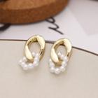 Faux Pearl Alloy Dangle Earring 1 Pair - 925 Silver Stud - Gold - One Size