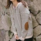 Striped Zip Hoodie With Elbow Patch
