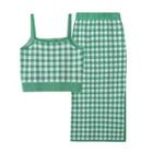 Set: Gingham Knit Cropped Camisole Top + Midi Pencil Skirt