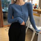 Long-sleeve Button Accent Ribbed Knit Top