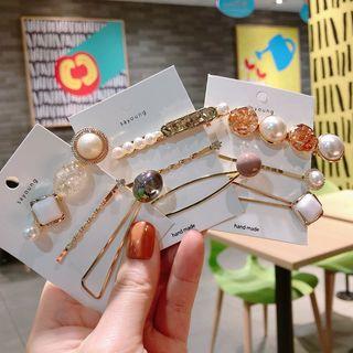Set Of 3: Faux Pearl / Rhinestone Hair Pin