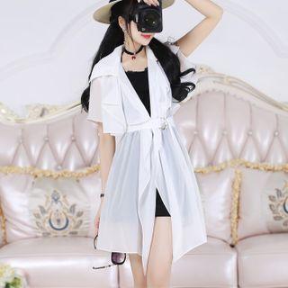 Short-sleeve Belted Chiffon Light Jacket