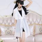 Short-sleeve Belted Chiffon Light Jacket