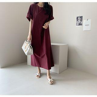 Cuffed-sleeve Maxi Dress In 2 Designs