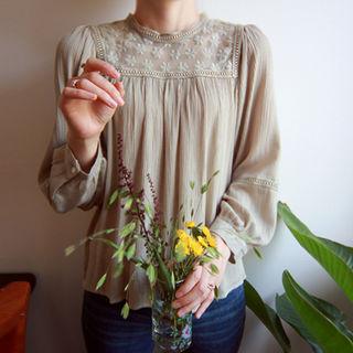 Sheer-yoke Balloon-sleeve Top